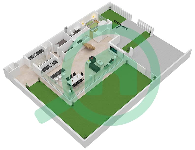 المخططات الطابقية لتصميم النموذج SEMI DETACHED VILLA-1 فیلا 4 غرف نوم - يونيو Ground Floor interactive3D