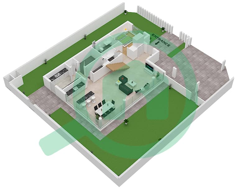 六月小区 - 4 卧室别墅类型STAND ALONE VILLA-2戶型图 Ground Floor interactive3D