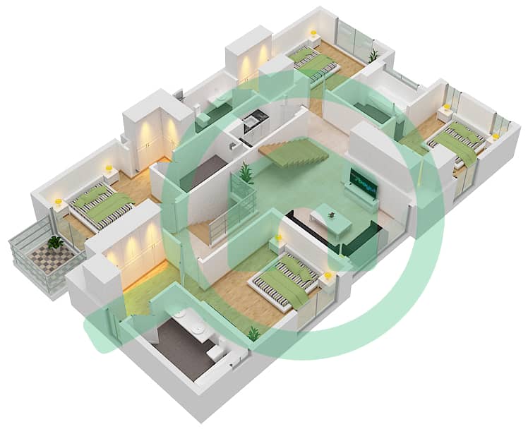 المخططات الطابقية لتصميم النموذج SEMI DETACHED VILLA-2 فیلا 5 غرف نوم - يونيو First Floor interactive3D