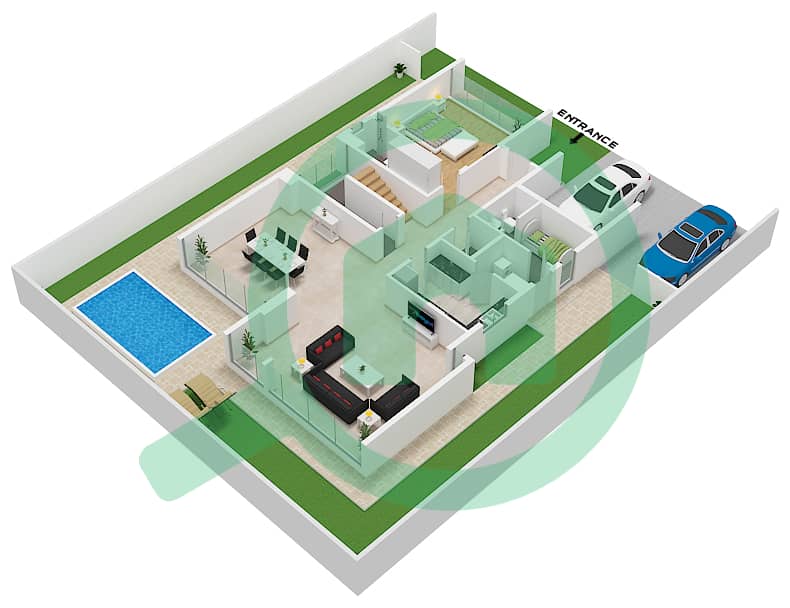 Акуна - Вилла 6 Cпальни планировка Тип V3 Ground Floor interactive3D