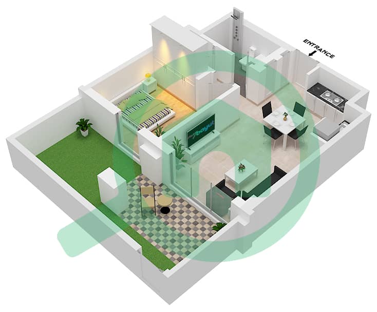 المخططات الطابقية لتصميم الوحدة 107-LEVEL 1 شقة 1 غرفة نوم - سمر في كريك بيتش interactive3D