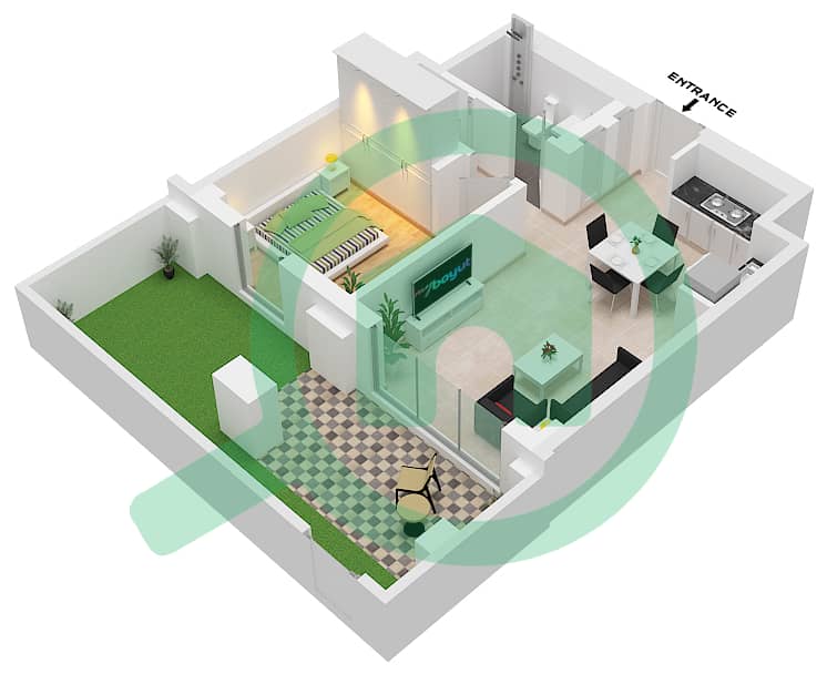 المخططات الطابقية لتصميم الوحدة 101-LEVEL 1 شقة 1 غرفة نوم - سمر في كريك بيتش interactive3D