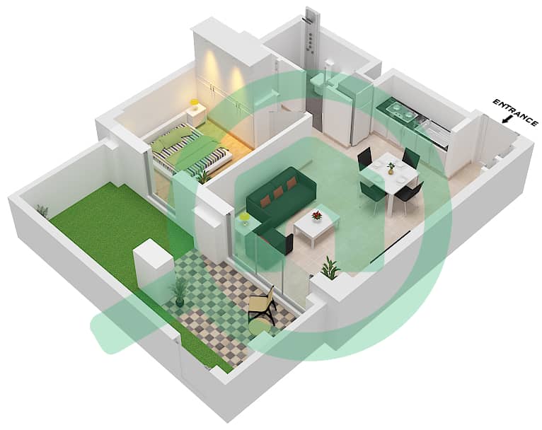 المخططات الطابقية لتصميم الوحدة 103-LEVEL 1 شقة 1 غرفة نوم - سمر في كريك بيتش interactive3D