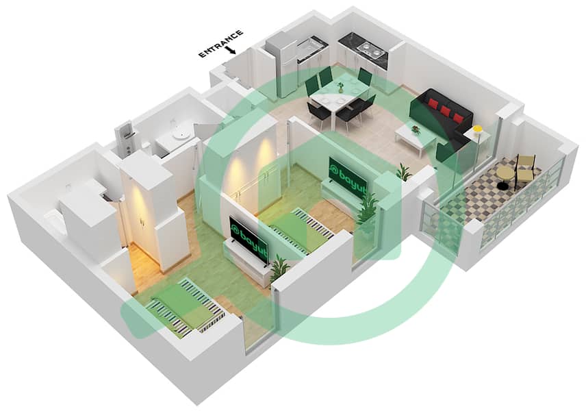 المخططات الطابقية لتصميم الوحدة 205,305-LEVEL 2,3 شقة 2 غرفة نوم - سمر في كريك بيتش interactive3D