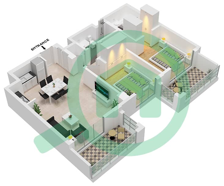 المخططات الطابقية لتصميم الوحدة 203-LEVEL 2 شقة 2 غرفة نوم - سمر في كريك بيتش interactive3D