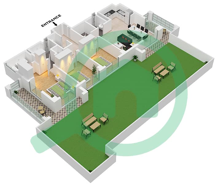 夏日社区 - 3 卧室公寓单位303-LEVEL 3戶型图 interactive3D