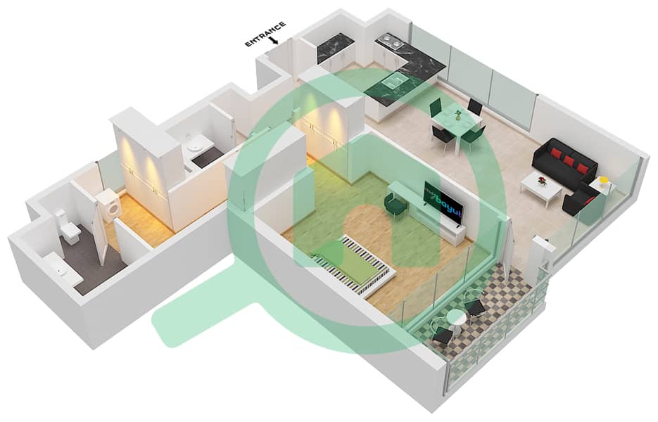 المخططات الطابقية لتصميم الوحدة 3901 شقة 1 غرفة نوم - أنوا interactive3D