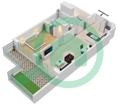 المخططات الطابقية لتصميم النموذج G شقة 1 غرفة نوم - لاكي ون ريزيدنس