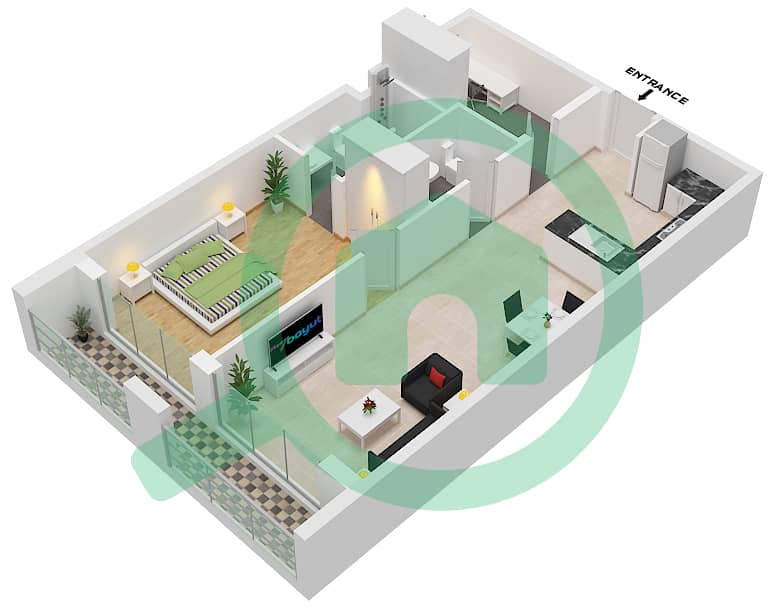 Lucky 1 Residences - 1 Bedroom Apartment Type F Floor plan interactive3D