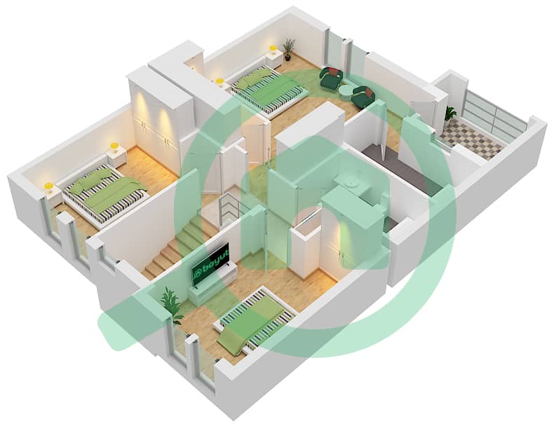 Аль-Рим 3 - Вилла 3 Cпальни планировка Тип/мера 3 / UNIT MIDDLE Type 3 / Unit Middle First Floor interactive3D