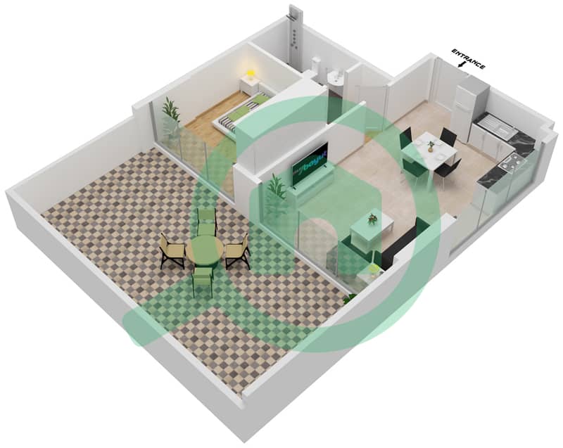 المخططات الطابقية لتصميم الوحدة 03 FLOOR 1 شقة 1 غرفة نوم - عزيزي ريفييرا 24 1st Floor interactive3D