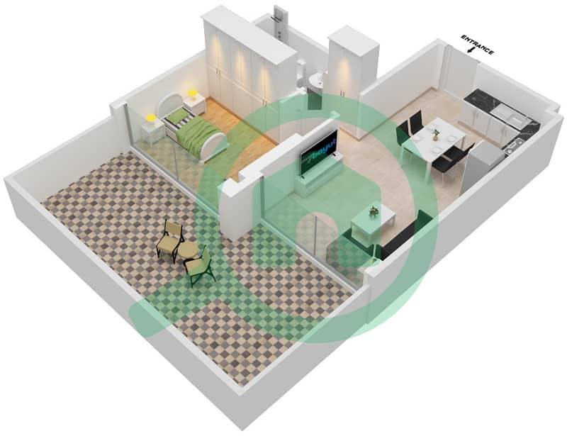 المخططات الطابقية لتصميم الوحدة 09 FLOOR 1 شقة 1 غرفة نوم - عزيزي ريفييرا 24 1st Floor interactive3D