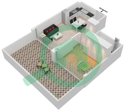 المخططات الطابقية لتصميم الوحدة 10 FLOOR 1 شقة 1 غرفة نوم - عزيزي ريفييرا 24