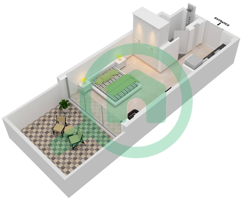 المخططات الطابقية لتصميم الوحدة 12 FLOOR 1 شقة استوديو - عزيزي ريفييرا 24 1st Floor interactive3D