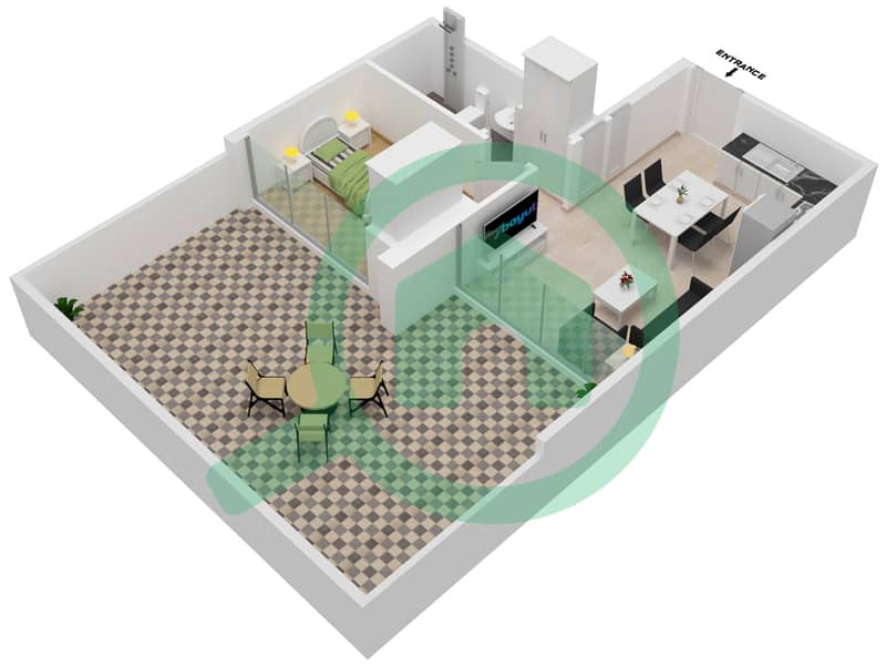 المخططات الطابقية لتصميم الوحدة 15 FLOOR 1 شقة 1 غرفة نوم - عزيزي ريفييرا 24 1st Floor interactive3D