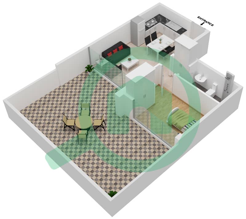 المخططات الطابقية لتصميم الوحدة 16 FLOOR 1 شقة 1 غرفة نوم - عزيزي ريفييرا 24 1st Floor interactive3D
