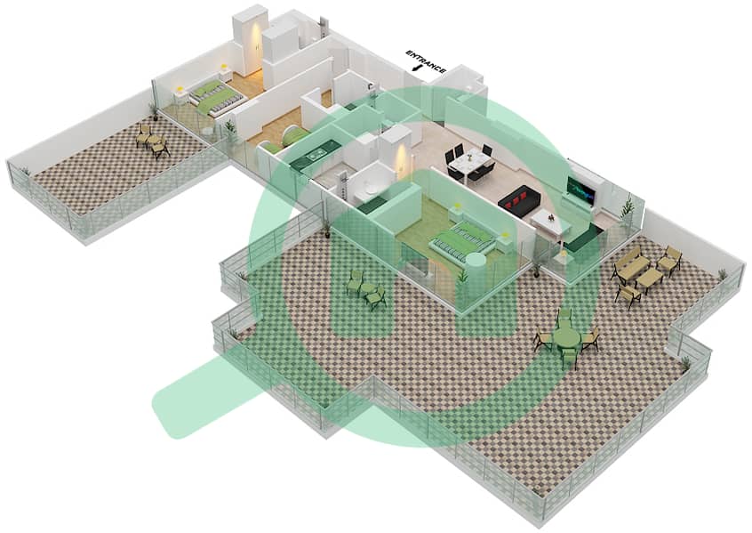 المخططات الطابقية لتصميم الوحدة 01 FLOOR 3 شقة 3 غرف نوم - لوريتو 1B Floor 3 interactive3D
