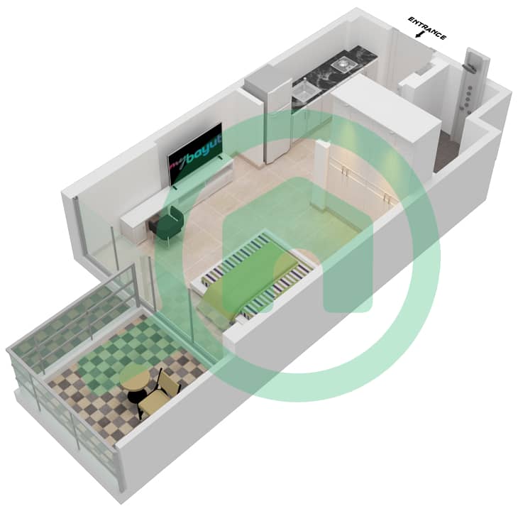 المخططات الطابقية لتصميم الوحدة 7 FLOOR 2,4,6,8 شقة استوديو - عزيزي ريفييرا 24 Floor 2,4,6,8 interactive3D
