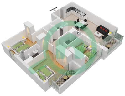 المخططات الطابقية لتصميم الوحدة 2 FLOOR 2,4,6,8 شقة 3 غرف نوم - عزيزي ريفييرا 24