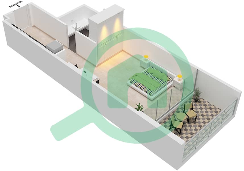 المخططات الطابقية لتصميم الوحدة 07  FLOOR 3 شقة استوديو - لوريتو 1B Floor 3 interactive3D