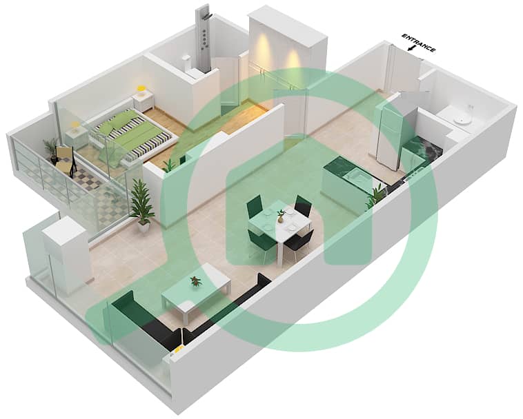 المخططات الطابقية لتصميم الوحدة 08  FLOOR 3 شقة 1 غرفة نوم - لوريتو 1B Floor 3 interactive3D