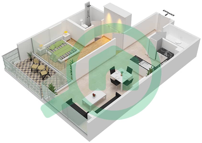 洛雷托公寓1B楼 - 1 卧室公寓单位10  FLOOR 3戶型图 Floor 3 interactive3D