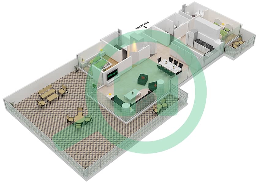 المخططات الطابقية لتصميم الوحدة 12  FLOOR 3 شقة 2 غرفة نوم - لوريتو 1B Floor 3 interactive3D