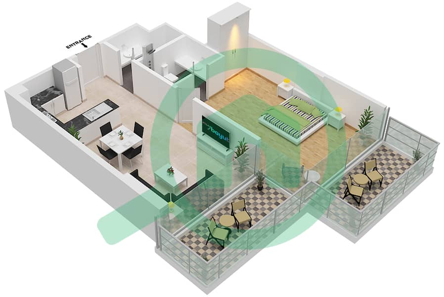 المخططات الطابقية لتصميم الوحدة 11  FLOOR 3 شقة 1 غرفة نوم - لوريتو 1B Floor 3 interactive3D