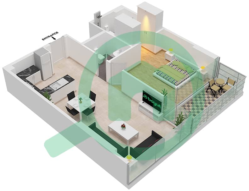 المخططات الطابقية لتصميم الوحدة 02  FLOOR 4-6 شقة 1 غرفة نوم - لوريتو 1B Floor 4-6 interactive3D