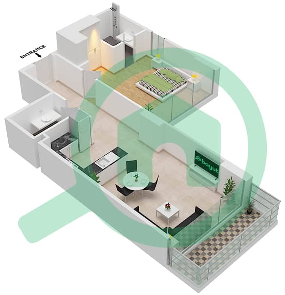 المخططات الطابقية لتصميم الوحدة 08  FLOOR 4-6 شقة 1 غرفة نوم - لوريتو 1B Floor 4-6 interactive3D