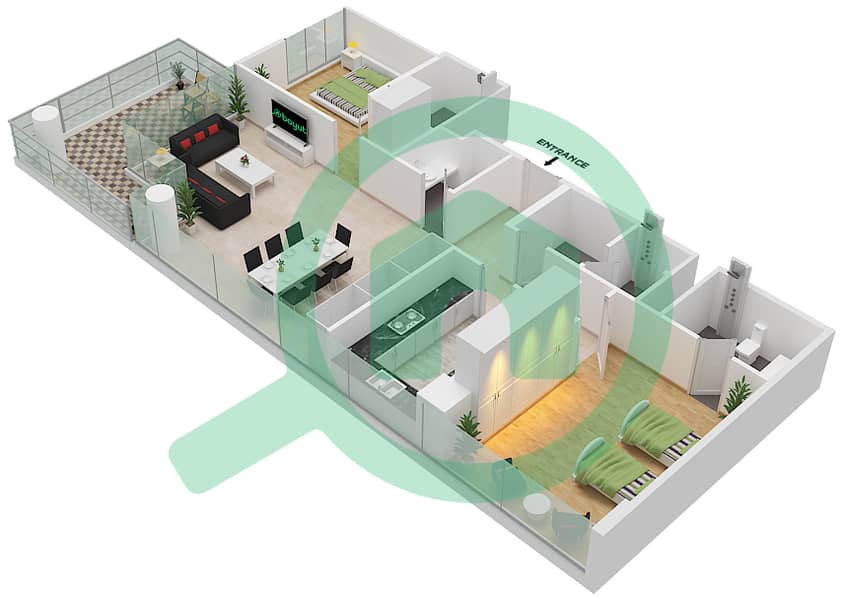 المخططات الطابقية لتصميم الوحدة 13  FLOOR 4 شقة 2 غرفة نوم - لوريتو 1B Floor 4 interactive3D