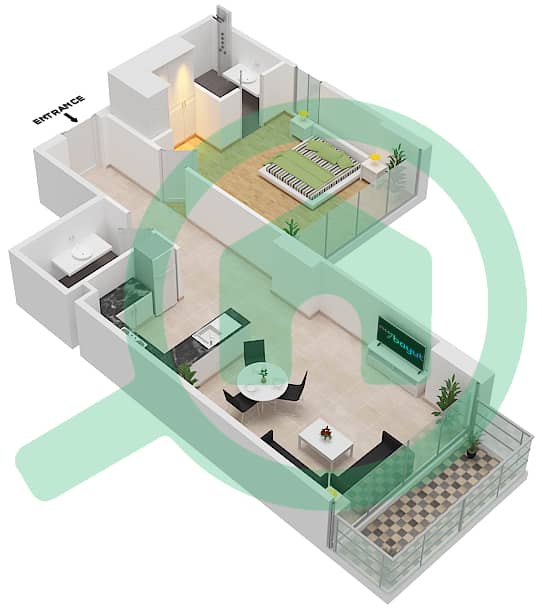 المخططات الطابقية لتصميم الوحدة 08  FLOOR 5-6 شقة 1 غرفة نوم - لوريتو 1B Floor 5-6 interactive3D