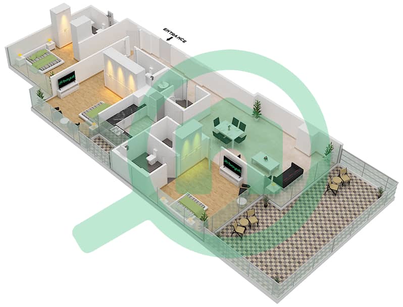 المخططات الطابقية لتصميم الوحدة 01  FLOOR 7 شقة 3 غرف نوم - لوريتو 1B Floor 7 interactive3D