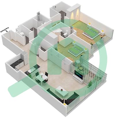 Лорето 1Б - Апартамент 2 Cпальни планировка Единица измерения 03  FLOOR 7