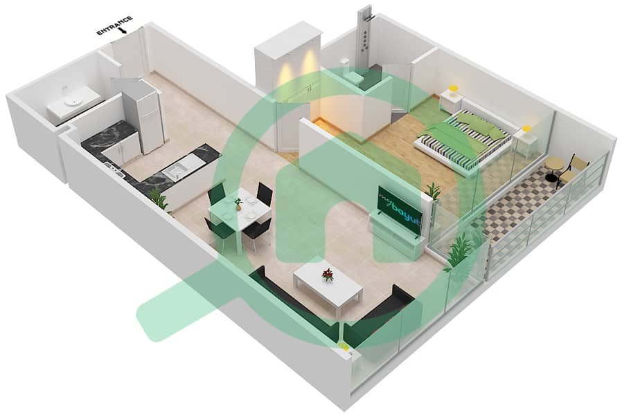 المخططات الطابقية لتصميم الوحدة 04  FLOOR 7 شقة 1 غرفة نوم - لوريتو 1B Floor 7 interactive3D