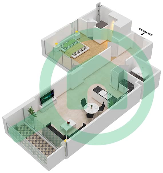 المخططات الطابقية لتصميم الوحدة 05  FLOOR 7 شقة 1 غرفة نوم - لوريتو 1B Floor 7 interactive3D