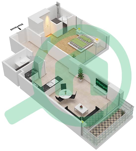 المخططات الطابقية لتصميم الوحدة 06  FLOOR 7 شقة 1 غرفة نوم - لوريتو 1B Floor 7 interactive3D