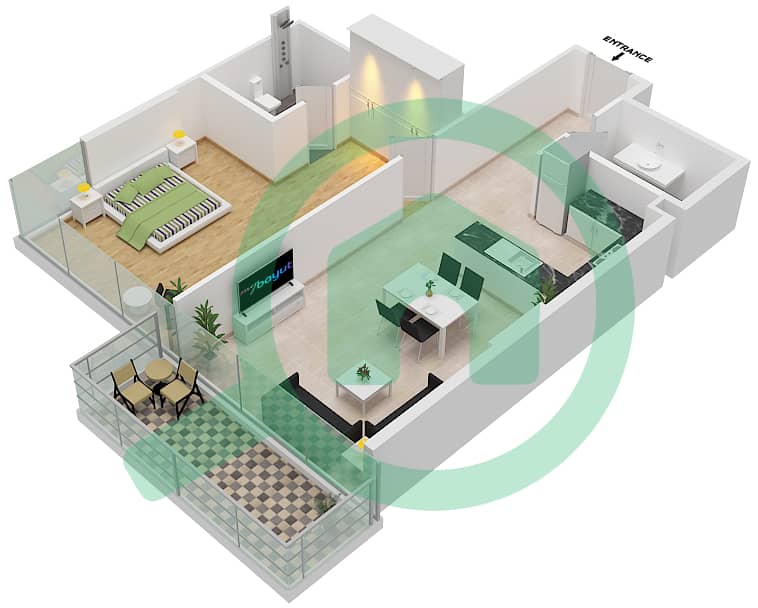المخططات الطابقية لتصميم الوحدة 08  FLOOR 7 شقة 1 غرفة نوم - لوريتو 1B Floor 7 interactive3D