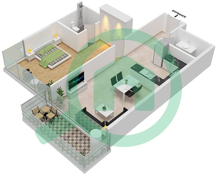 المخططات الطابقية لتصميم الوحدة 09  FLOOR 8-9 شقة 1 غرفة نوم - لوريتو 1B Floor 8-9 interactive3D