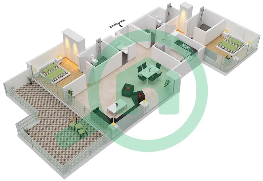 المخططات الطابقية لتصميم الوحدة 10  FLOOR 8-9 شقة 2 غرفة نوم - لوريتو 1B Floor 8-9 interactive3D