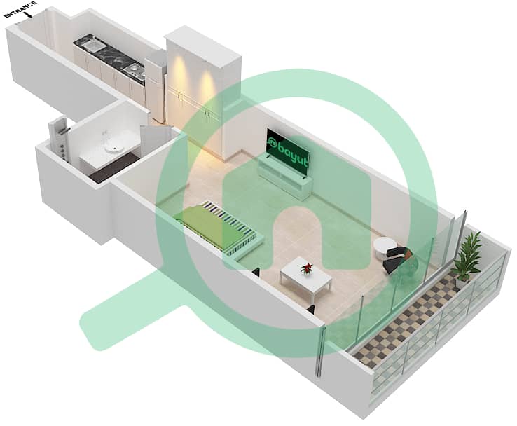 المخططات الطابقية لتصميم الوحدة 04  FLOOR 8-9 شقة استوديو - لوريتو 1B Floor 8-9 interactive3D