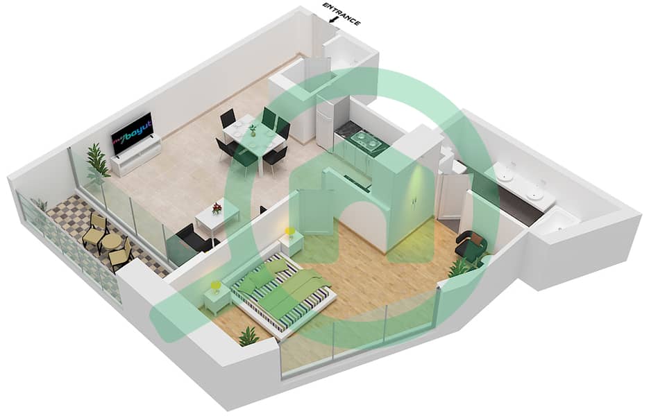 Капитал Бей Тауэр А - Апартамент 1 Спальня планировка Единица измерения 307 interactive3D
