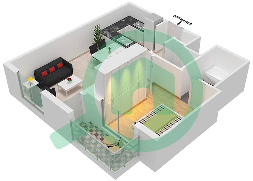 المخططات الطابقية لتصميم الوحدة UNIT 5,7 FLOOR 3-31 شقة 1 غرفة نوم - فيدا ريزيدنس داون تاون Floor 3-31 interactive3D