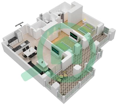 المخططات الطابقية لتصميم النموذج / الوحدة A5/G01 شقة 2 غرفة نوم - بناية لماع 2