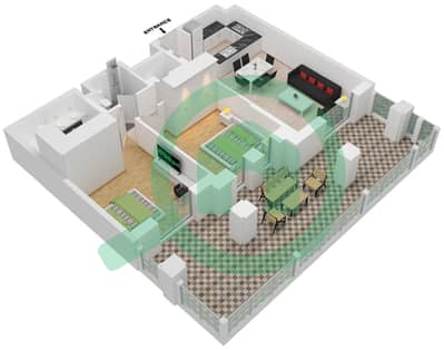 المخططات الطابقية لتصميم النموذج / الوحدة A6/G03 شقة 2 غرفة نوم - بناية لماع 2