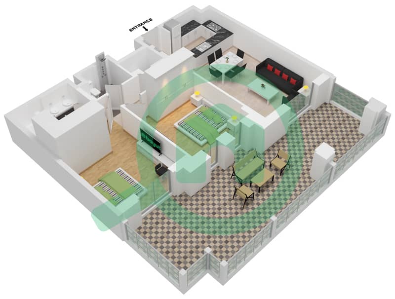 Lamaa Building 2 - 2 Bedroom Apartment Type/unit A2/G04 Floor plan interactive3D