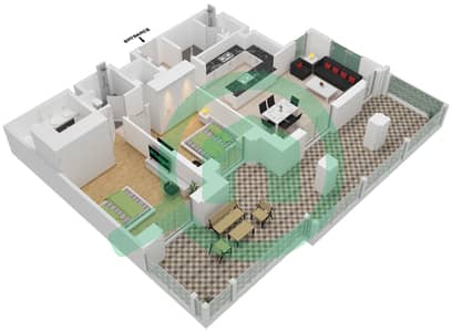 المخططات الطابقية لتصميم النموذج / الوحدة B1/G09 شقة 2 غرفة نوم - بناية لماع 2