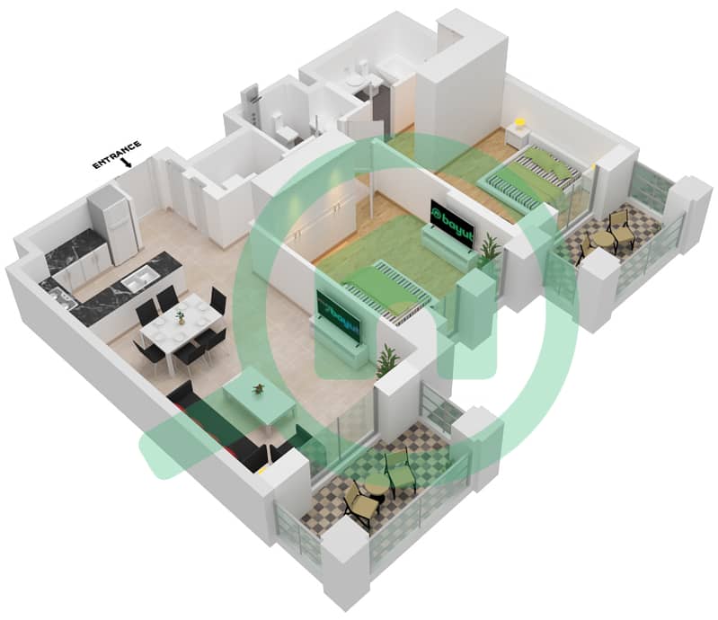 المخططات الطابقية لتصميم النموذج / الوحدة A5/101-201 شقة 21 غرف نوم - بناية لماع 2 Floor-1-2 interactive3D