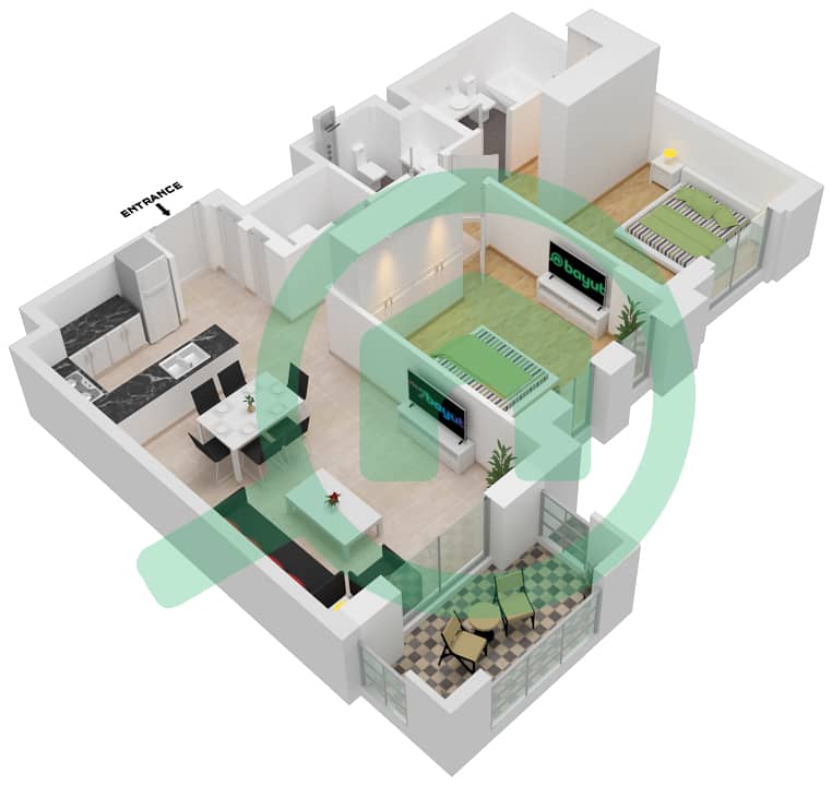Lamaa Building 2 - 2 Bedroom Apartment Type/unit A5/701-801-901 Floor plan Floor 7-9 interactive3D