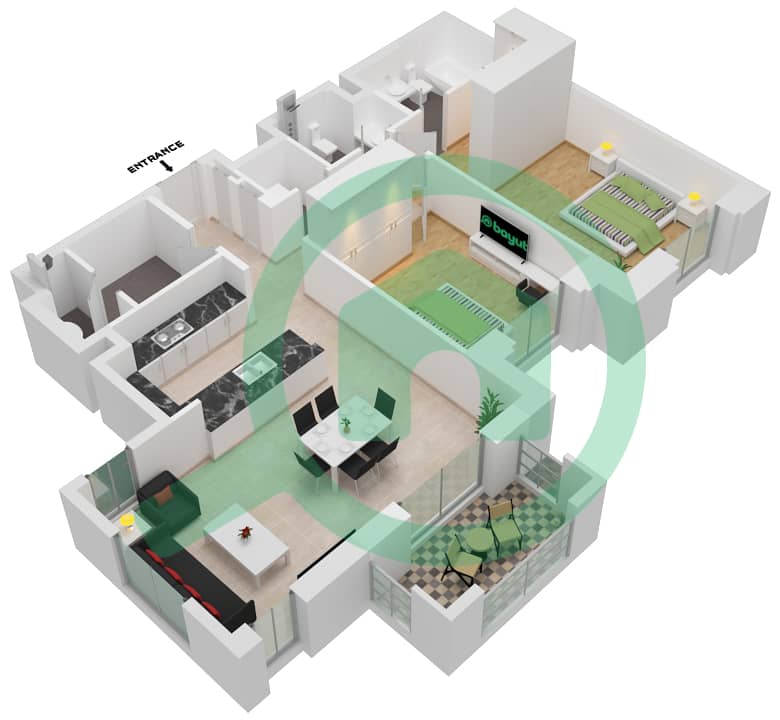 Lamaa Building 2 - 2 Bedroom Apartment Type/unit B1/402-502 Floor plan Floor 4-5 interactive3D